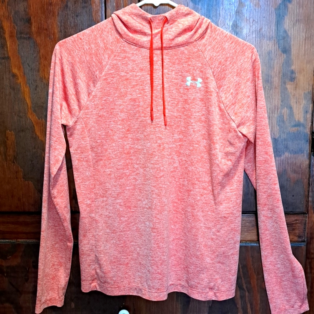 Salmon colored  Under Armour pullover with Hoodie, size small